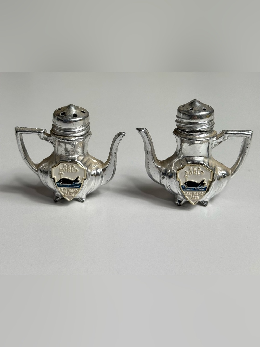 Silver Teapot-Shaped Salt and Pepper Shakers Sea World San Diego